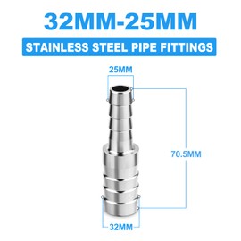 ERGAOBOY 1 Pcs 304 Stainless Steel 32MM to 25MM Reducing Hose Barb Adapter, Barb Splicer Union Mender Coolant Intercooler Pipe Fitting for Water Fluid Air