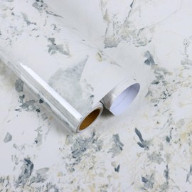 FANCYEASY White Marble Contact Paper for Countertops Peel and Stick Wallpaper Waterproof Self Adhesive Glossy White Marble Wall Paper for Kitchen Thicken Vinyl Film for Cabinets Table Desk 15.7"x118"