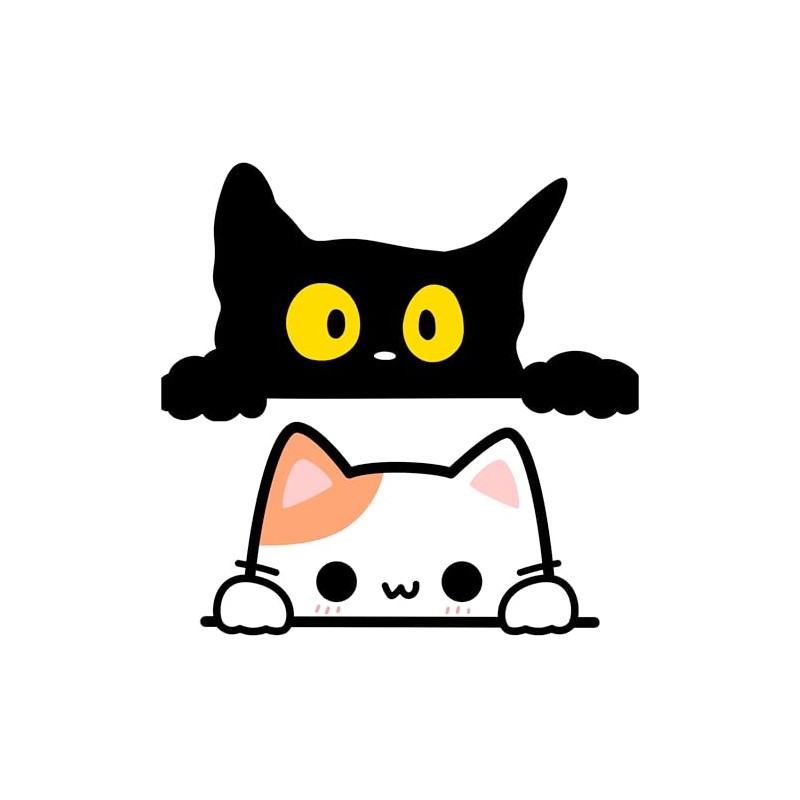 Cute Cat Peeking Wall Decal Sticker, Black and White Design,