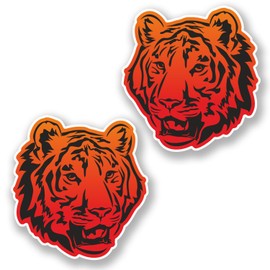 2 x 10cm Tiger Lion Cat Vinyl Sticker Car Motorbike Surf Skate Laptop #6456 (9.5cm Wide x 10cm Tall)