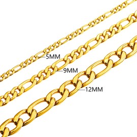 U7 Jewelry 18 Inch Choker Necklace Gold Plated Chain for Men Women Stainless Steel 18K Gold 5mm Flat Link Italian Figaro Chain
