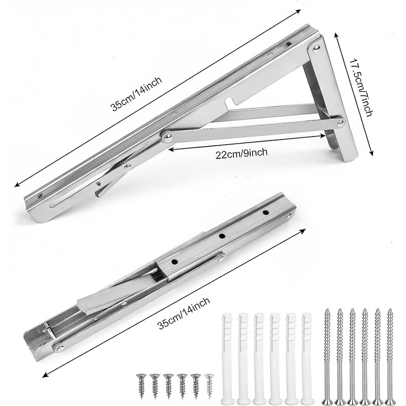 MINISOISO Folding Console Heavy Duty 350 mm Shelf Holder Stainless