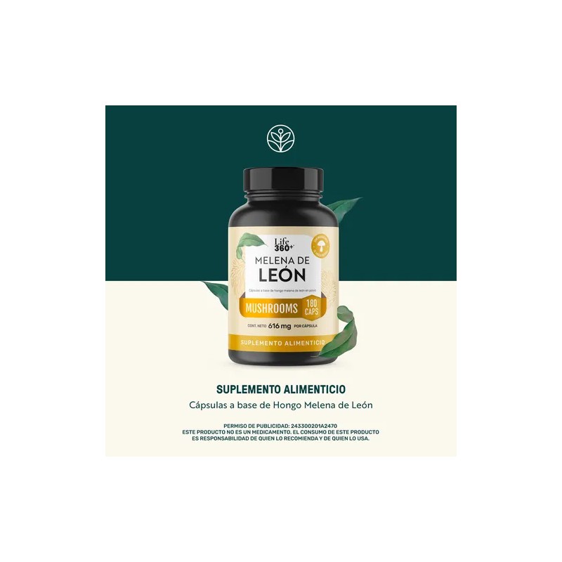 Melena De León Mushrooms Life 360+ 180 Cápsulas A Base