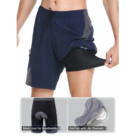ARSUXEO B2204 Men's Cycling Shorts, Mountain Bike Shorts with Lined Cycling Shorts, Loose Fit, Lightweight, blue