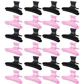 Ondder 24 Pcs Black and Pink Butterfly Hair Clips for Styling and Sectioning - Pro Claws Clamps for Cutting, Coloring - Hair Accessories for Women Girls