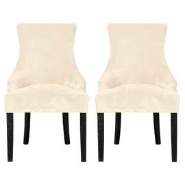 Leorate Dining Chair Covers Stretch Velvet Wingback Armchair Slipcovers Recliner Chair Protector for Kitchen Banquet Home Decor Cream Pack of 2