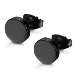FIBO STEEL Stainless Steel Black Stud Earrings for Men Women, 8mm