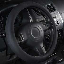 CAR Pass Black Faux Suede 14.5-15 Inch Memory Foam Steering Wheel Covers Breathable Anti-Slip Odorless Steering Wheel Universal Fit for Men Women