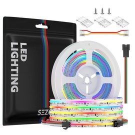 SEZO 12 V FCOB COB WS2811 IC RGB LED Strip Dimmable LED Strip 5 m 864LEDs/m Pixel Individually Addressable Dream Colour COB LED Light Strip, 12 mm IP30 Not Waterproof for Home Party Decoration