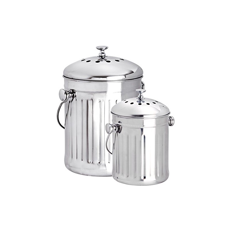 Eddingtons Mini Tabletop Compost Pail/Tea Bag Bin-Stainless Steel, 2.25 Litre,