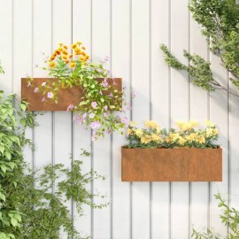 Brown Wall Planters Rusty Corten Steel 20.9"x3.9"x6.7" 2-Piece Garden Ornamentscolor: Brown1