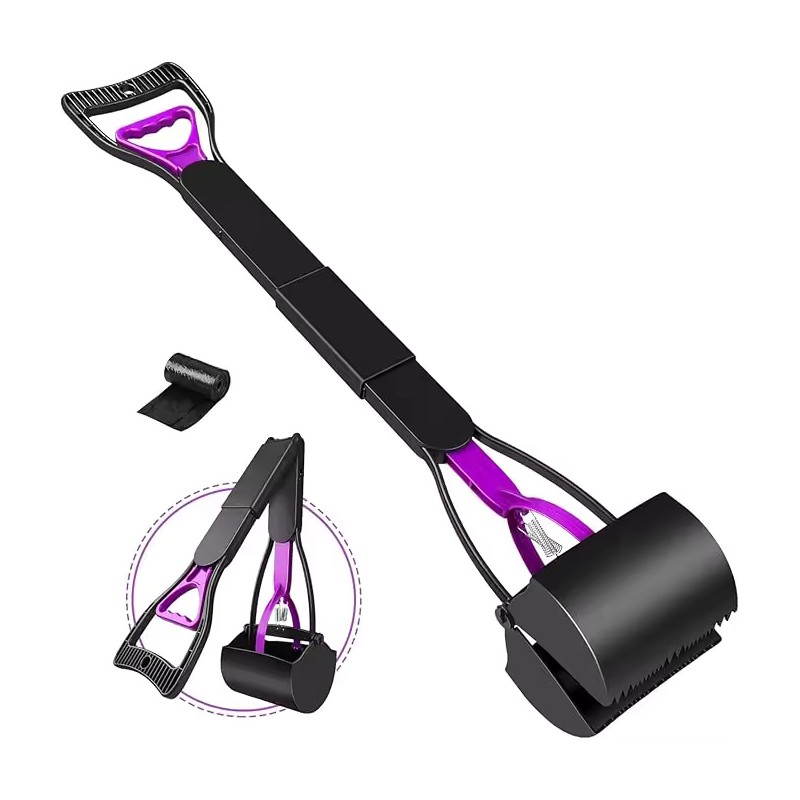 23.6-Inch Folding Dog Pooper Scooper with Long Handle, Spring-Loaded Claw