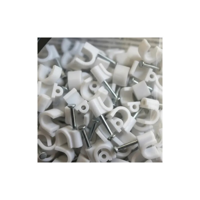 Bolsa Con 100 Grapas Para Cable Curva Blanca 6mm