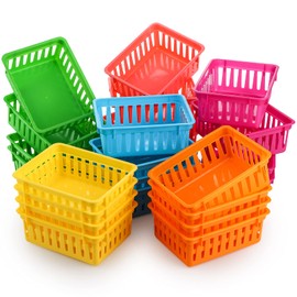 DEAYOU 24 Pack Classroom Storage Baskets, Small Plastic Baskets for Organizing, Colorful Storage Trays, Crayon Pencil Containers Organizer Bins for Desk, Drawer, Home, Office, 15.5 x 12 x 6 cm