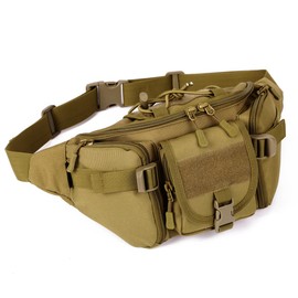 Huntvp Tactical Waist Bag Military Waist Pack Molle Bumbag Fanny Pack Bum Bag for Outdoors Walking Running Daily Use Hiking Camping Trekking Hunting (Brown-l)