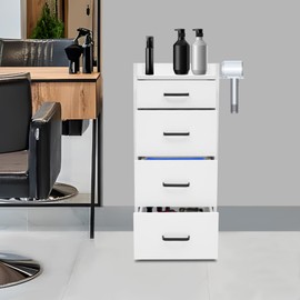 Salon Trolley Cart with Wheels, Hair Salon Station Cabinet for Hair Stylist, Rolling Cart for Beauty Salon Makeup Storage with Hair Dryer Holder (White)