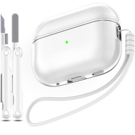 MHYALUDO Airpods Pro 2nd/1st Generation Case Cover, Compatible with Airpods Pro Case 2nd Generation USB C Charging Port, Clear Soft Transparent Military Grade Shockproof Case, Clear White