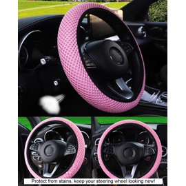 Funda universal para volante de coche, para mujeres y hombres, de 14.5 a 15 pulgadas, funda de microfibra suave para volante de coche, accesorios para interiores de coche, color rosa