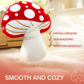 Mushroom Pillow - Cottagecore Mushroom Shaped Stuffed Plush Throw Pillow - Cute Red Unique Earthy Nature Veggie Stuffy Plushie Toadstool Nursery Bedroom Decor for Christmas Decorative - 16" x 12"