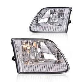 CHEDA Headlight Compatible with Ford F150 1997 1998 1999 2000 2001 2002 2003/ Ford F250 1997-1999/ Ford Expedition 1997-2002 Left & Right 1 Pair（Clear lens Chrome Housing Clear Reflector）