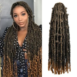 ISWEET Butterfly Locs Crochet Hair 8 Packs 96 Strands - 24 Inch #1B27 Short Soft Handmade Distressed Synthetic Braids Pre Looped Locs Crochet Hair for Black Women