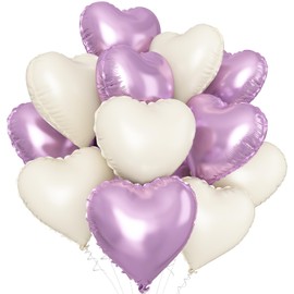 Purple Cream White Heart Balloons,12Pcs 18Inch Cream Purple Sand White Heart Shaped Foil Helium Balloons for Baby Shower Birthday Anniversary Wedding Engagement Party Decorations