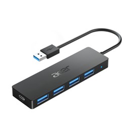 Acer USB Hub 4 Ports, Multiple USB 3.0 Hub, USBA Splitter for Laptop with Type C Power Port, Extender for A Port Laptop, PC, Desktop and More (0.7ft)