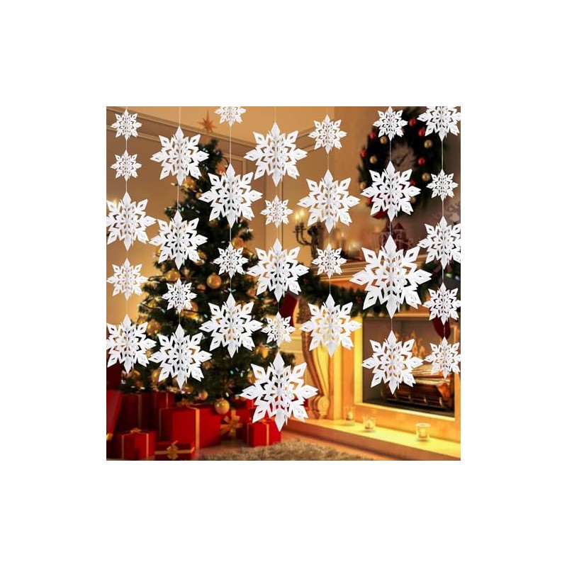 18 Adornos de Copos de Nieve Blancos de Navidad de