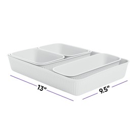 Superio Drawer Organizer Trays, Plastic Decorative Organizing Baskets for Desk, Shelves, Drawer, Shelf, Closet (Smoke White)