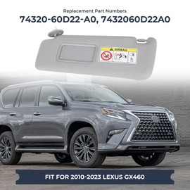 Atesilor Driver Side Sun Visor Compatible with Lexus GX460 (2010-2023), OEM Replacement 74320-60D22-A0, Left Front Sun Shade with Vanity Mirror, Gray
