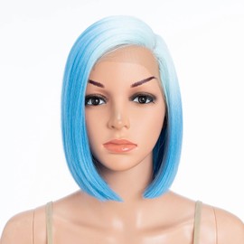 Début Lace Front Wigs for Black Women Bob Wigs for White Women Synthetic Hair 9.5" 120g Blue Straight Swiss Lace Heat Resistant Fibers Half Hand Tied (9.5 Inches, LTT BLUE/BLUE5)