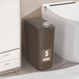 Cesun 5 Gallon Brown Automatic Bathroom Trash Can, Touchless Motion Sensor Garbage Can with Lid, Plastic Slim Cute Wastebasket for Bathroom, Office, rv, Bedroom