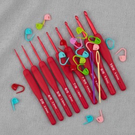 Kit Ganchillos Crochet 9 Agujas Mango Suave Ganchos Rojos