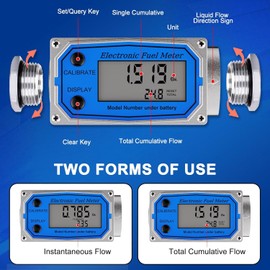 Flow Meter 3/4 Inche Digital Turbine Fuel Flowmeter Waterproof 2.5-31GPM Flow Rate for Water, Diesel, Gasoline, Switch Supports GAL(Gallons), QTS, PTS, L, and m³ Units (3/4 inch)