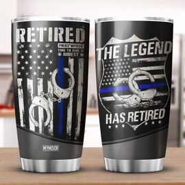 MYMISOR Retired Police Officer Tumbler USA American Flag Blue Line Retirement Gifts For Men Dad The Legend Has Retired Retiree Gift For Policeman First Responder Insulated Tumblers