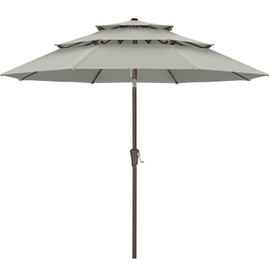 ABCCANOPY 11Ft 3 Tiers Market Umbrella, Outdoor Table Umbrella for Patio, Deck, Backyard (Light Gray)