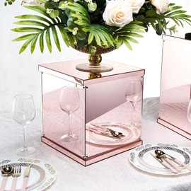 12" Mirror Finish Acrylic Pedestal Risers - Display Boxes with Interchangeable Lid and Base - Rose Gold | Blush