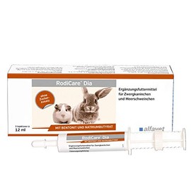 Alfavet RodiCare Dia, Supplementary Feed for Dwarf Rabbits and Guinea Pigs, Diarrhoea with Sodium Butyrate, Sugar-Free, 3 x 12 ml Injectors