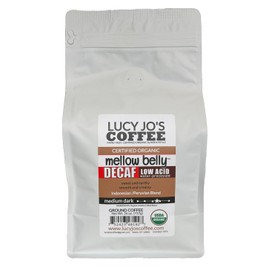 Lucy Jo's Coffee, Organic Decaf Mellow Belly Low Acid Blend, Medium Dark, GROUND, 26 oz
