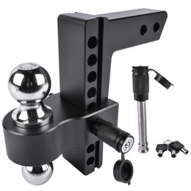 Black Adjustable Trailer Hitch 2-Inch Receiver with 8-Inch Drop/Rise for Truck 12,500 LBS GTW Heavy Duty Aluminum Tow Hitches with Two Anti-Theft Pins Locks 2 and 2-5/16 inch Balls AKWH