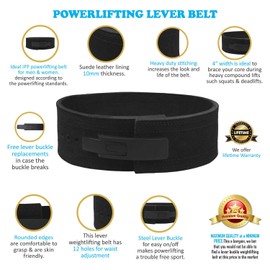 Lever Belt Black Genuine Leather Powerlifting Men & Women Power Lifting 10mm Weightlifting Belt! (Black, Small)