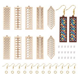 Elecrelive 30pcs Rectangle Wooden Earring Charms Unfinished Wood Filigree Charms & Earring Hooks Jump Rings Ear Nuts for DIY Earring Necklace Jewelry Making