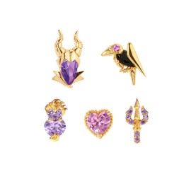 TV Movies Princess Villain Gold-Tone Crystal Stud Earrings, Purple and Black Bird Red Design Earrings Stud (Purple and Gold)