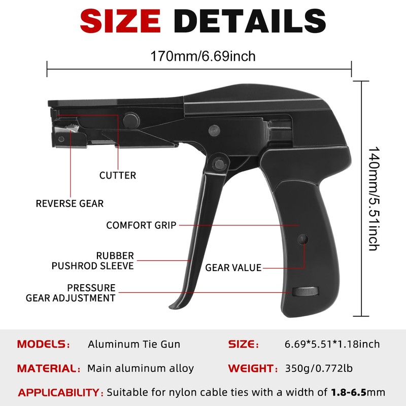 Cable Tie Gun for 1.8-6.5mm Nylon Ties | Wider Range