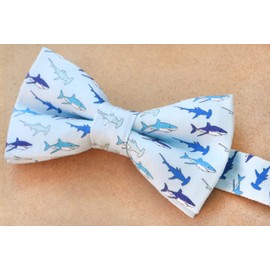 OCIA Cute Pattern Pre-tied Bow Tie Adjustable Bowties for Adult & Children Blue (Sharks-light Blue)