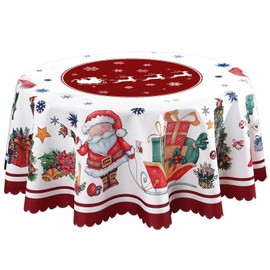 Christmas Round Table Cloths 60in Red Polyester Santa Claus Tablecloth Christmas Round Tablecloth Circular Table Cover Washable Polyester Xmas Table Cloth for Christmas Party Dinner Decoration