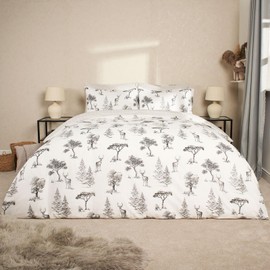 OHS Super King Duvet Cover Winter Stag, Super King Bedding Set with Pillowcases Duvet Covers Christmas Duvet Easy Care Luxury Comfy Ultra Soft Quilt Covers, Charcoal/White