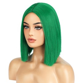 BERON 12 Inches Emerald Green Wig Short Straight Hair Bob Wig Middle Part Emerald Green Wigs for Women Hairnet Include