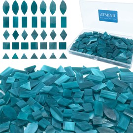 LITMIND Turquoise Stained Glass Mosaic Tiles Kit for Crafts - 240 Pieces, 5 Shapes Mixed (Rectangle, Triangle, Rhombus, Square, Leaf) - Ideal for Mosaic Making Projects and Beginners