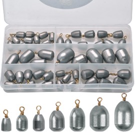 Iron Fishing Weights Tackle Kit, 48pcs Iron Sinkers Assortment with Tackle Box 7 Sizes Oval Hollow Shape Sinker Weights Bass Casting Fishing Terminal Tackle For Saltwater Freshwater